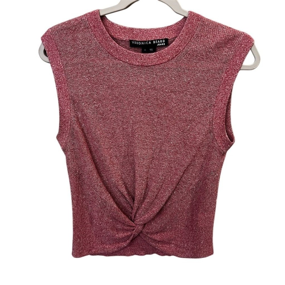 Veronica Beard Women's Pink Knit Tank Top Size Small Linen Blend Glitter Shimmer